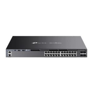 TP-Link SG6428XHP Omada 24-Port Gigabit Stackable L3 Managed PoE+ Switch – 4× 10G SFP+ Slots, 410W PoE Budget, VLAN, QoS, Rackmount