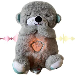 Product Description 【High Quality Material】Made from high-quality material, this soothing otter is safe for babies to play and sleep with. It is designed to withstand daily use and is super soft to touch, making it an ideal comfort object for your baby to hug and snuggle with. 【Soothing Sleep Companion】This soothing otter gently comforts and soothes your baby using calming sounds, music, gentle lights and rhythmic breathing motion, which helps soothe babies in their preferred way, combining auditory and tactile stimulation to aid in restful sleep. 【Easy to Use】Simply install well-maintained 3 pcs AA batteries per instructions, and turn the back to "ON". Press the music symbol (start button) on the lower left foot of the soothing otter, a soothing music for your kid is just moments away, stress-free and hassle-free. (Note: batteries are not included in the package) 【Baby Sound Machine】Our soothing otter plush toy can make different sounds like heartbeat, snoring or soothing music. When traveling with a little baby, a portable sound machine with adjustable volume control is a must-have item. The sound of heartbeat helps calm and relax kids as they speed off to sweet dreams. 【Ideal Gift】This plush otter teddy has extra-soft fabrics that are machine washable. Whether you're at home, in the office, or on the go, the soothing otter fits perfectly in your bag or backpack, making it easy to take with you. The cute koala shape makes it an ideal gift for your children.
